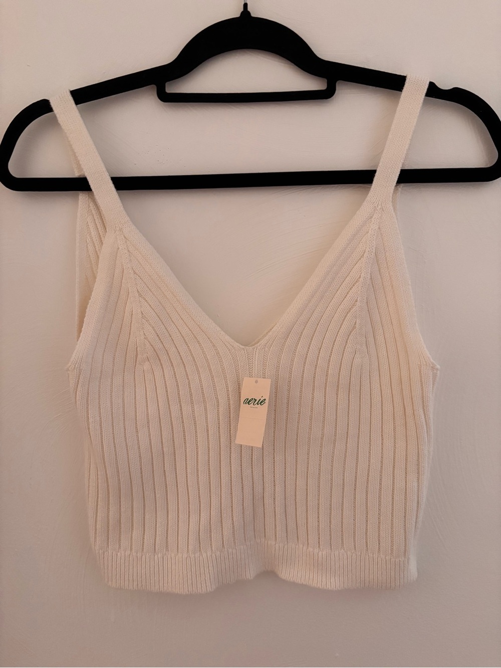 aerie Cream Ribbed V‑Neck Cropped Tank - Picture 1 of 4